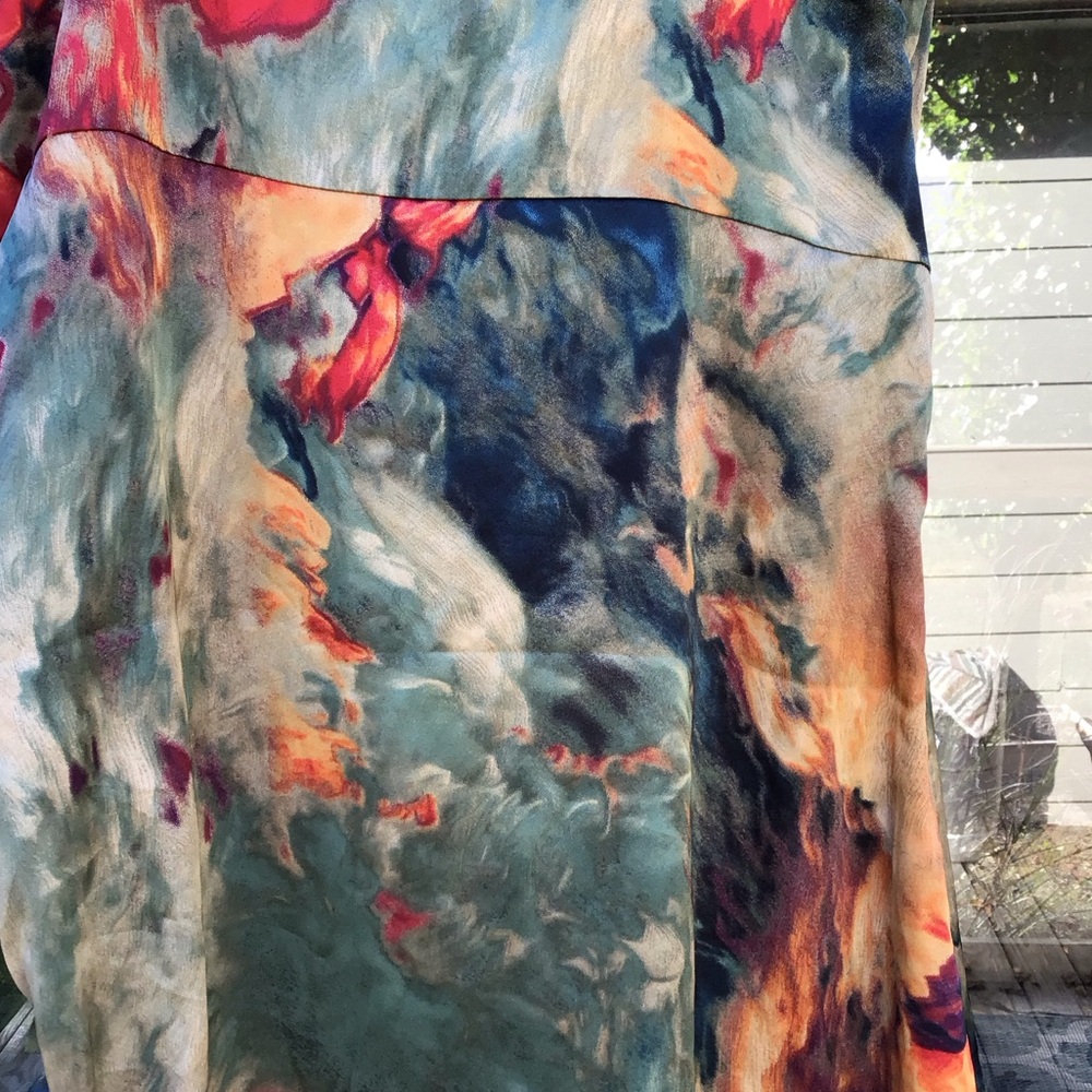 Micas Watercolor Print Ruched Drawstring Multi Color Mini Slip Dress - Picture 8 of 16